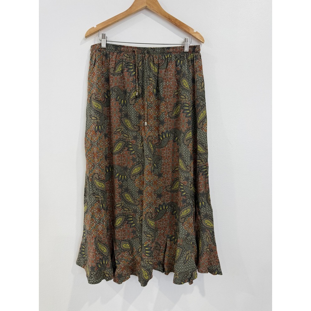 Apricot‎ Paisley Print Maxi Skirt Olive Green Rust Boho Size 10